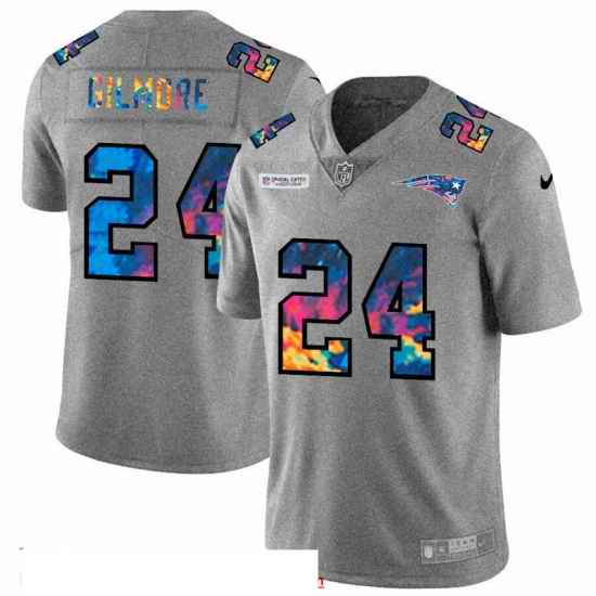 Men New England Patriots 24 Stephon Gilmore Men Nike Multi Color 2020 NFL Crucial Catch NFL Jersey Greyheather